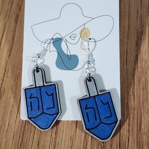 Blue and Silver Dreidel Earrings For HANNUKAH